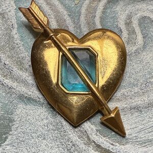 Gold Heart Brooch with Blue Accent